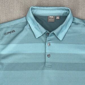 PING Polo Shirt Mens L Sensorcool Golf Performance Stripe Travel Teal Preppy